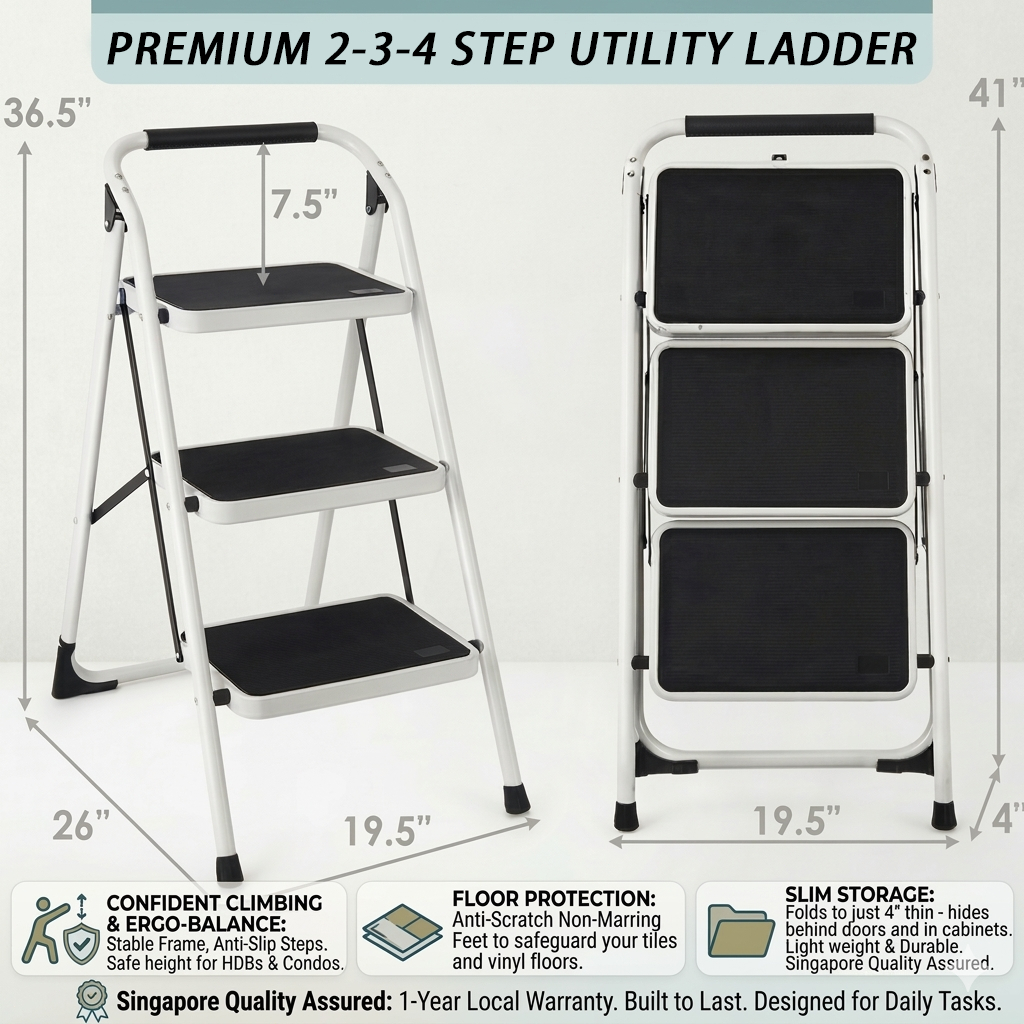 🔥capacity 150 kg🔥 Step ladder foldable Anti-Slip Outdoor Indoor 2-3 ...