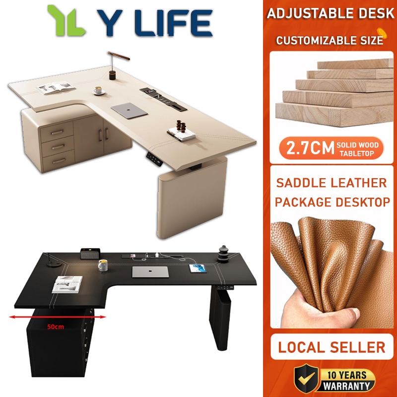 YLIFE Leather L-shaped Electric Height-Adjustable Desk Legs For Office ...