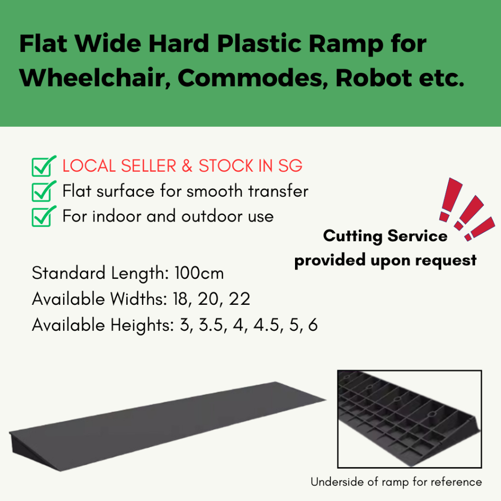 Flat Wide Hard Plastic Ramp for Wheelchair, Commodes, Robots etc ...