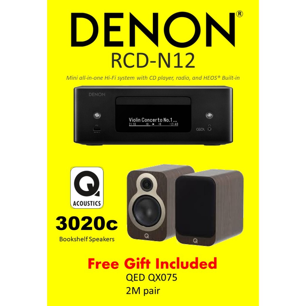 Denon RCD-N12 Mini System w CD Player, HEOS® Built-in and FM Tuner & Q ...