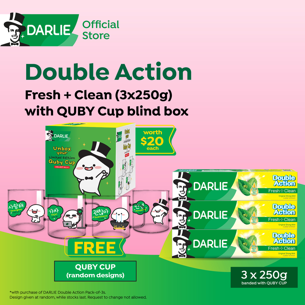 (Bundle of 3) Double Action Toothpaste 3x250g + Quby Glass Cup Blind ...