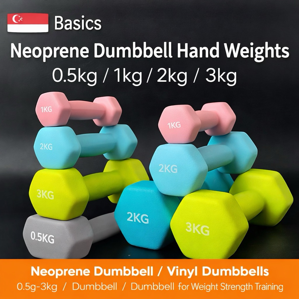 🇸🇬 Basics Neoprene Dumbbell Hand Weights / Vinyl Dumbbells - 0.5g-3kg ...