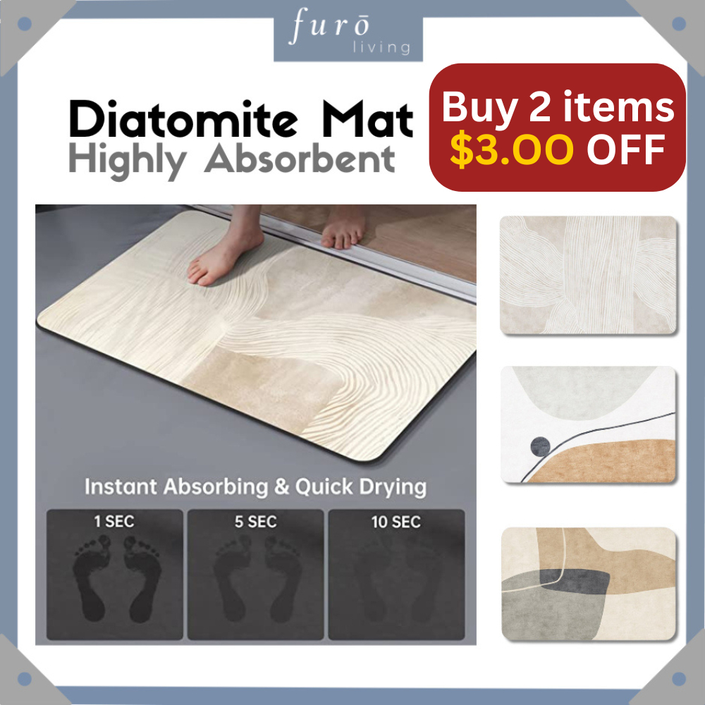 🇸🇬 Premium Quick Drying Diatomite Bath Mat Anti-Slip Fast Absorbing Non ...