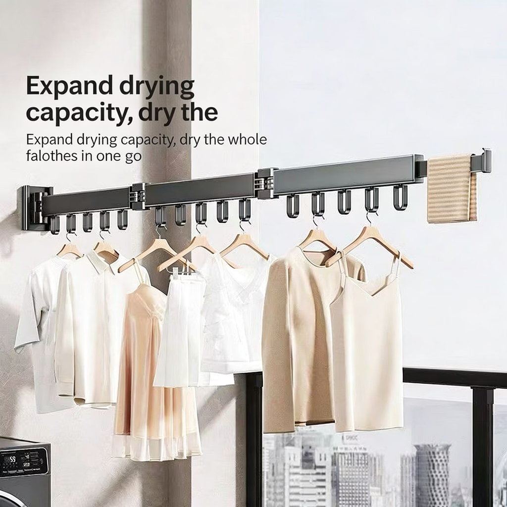 Retractable Clothes Drying Rack with Suction Cup 3-Fold Clothes Laundry ...