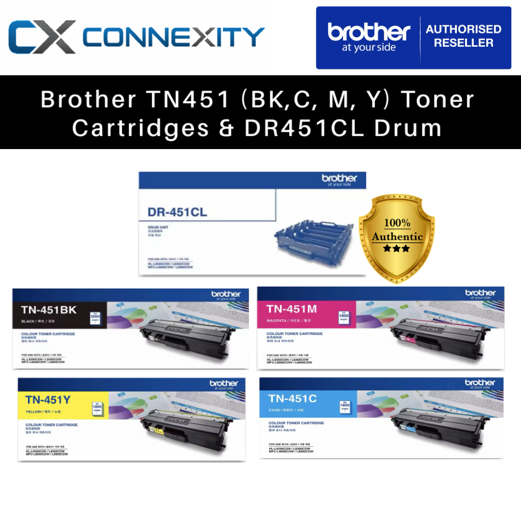Brother Toner Cartridge TN-451BK TN-451C TN-451Y TN-451M DR-451CL Drum ...