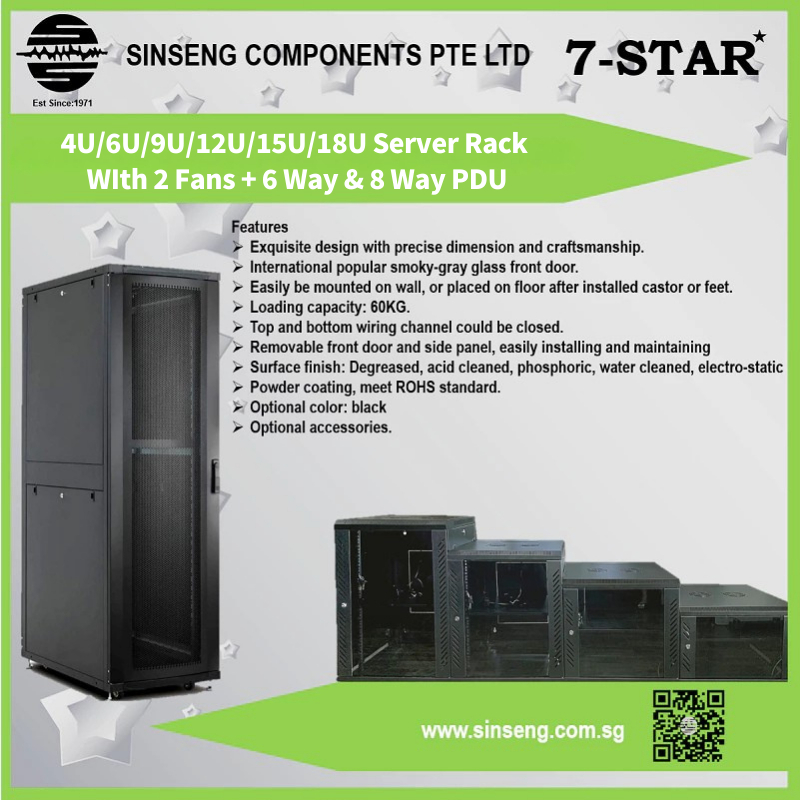 7-STAR* 18U/22U/27U/32U Server Rack with 2 Fan/4Fan + 8 Way PDU, WALL ...