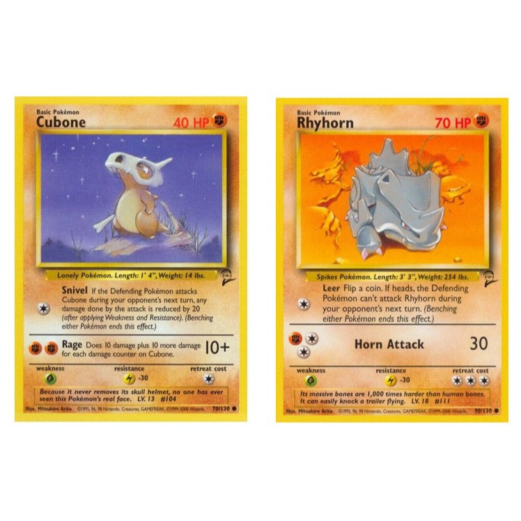 English Pokemon Card Cubone - 70/130 /Rhyhorn - 90/130 - Common Base Set 2  Singles [ USED ] | Shopee Singapore