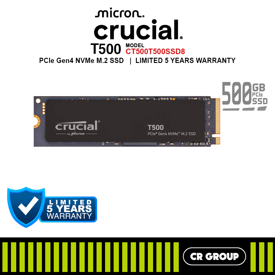 Crucial T500 PCIe Gen4 NVMe M.2 SSD - 500GB/1TB/2TB (5Yrs Crucial ...