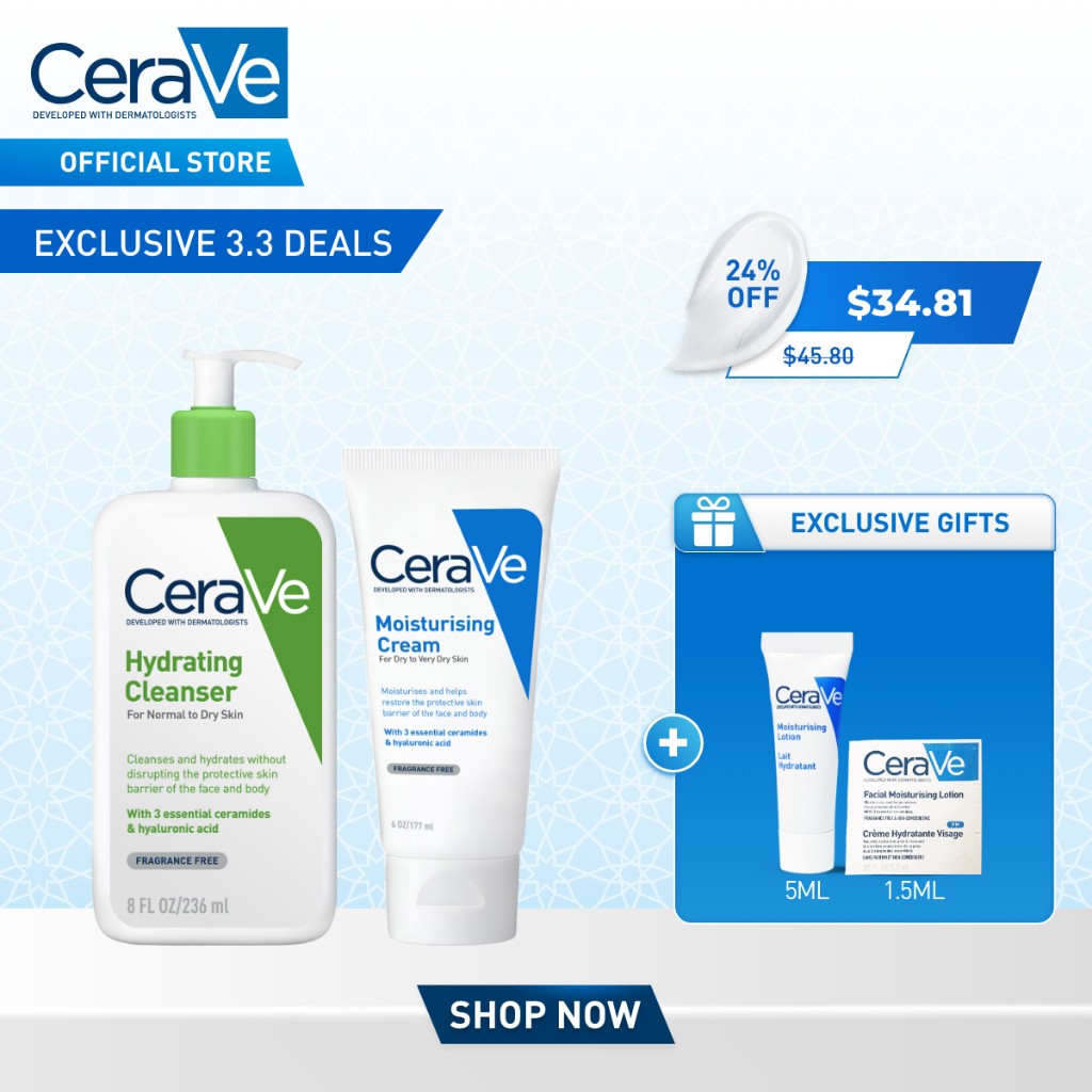 CeraVe Moist Cream & Hydrate Clean Set | Shopee Singapore