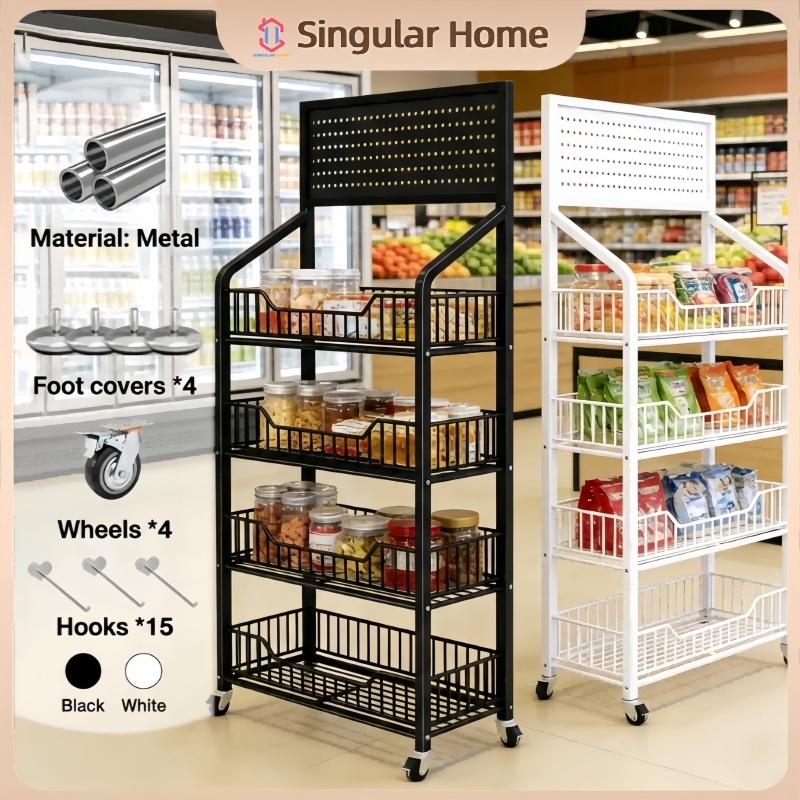 Snack Storage Shelf 5 Layer Grocery Rack With Wheels Mobile Display ...