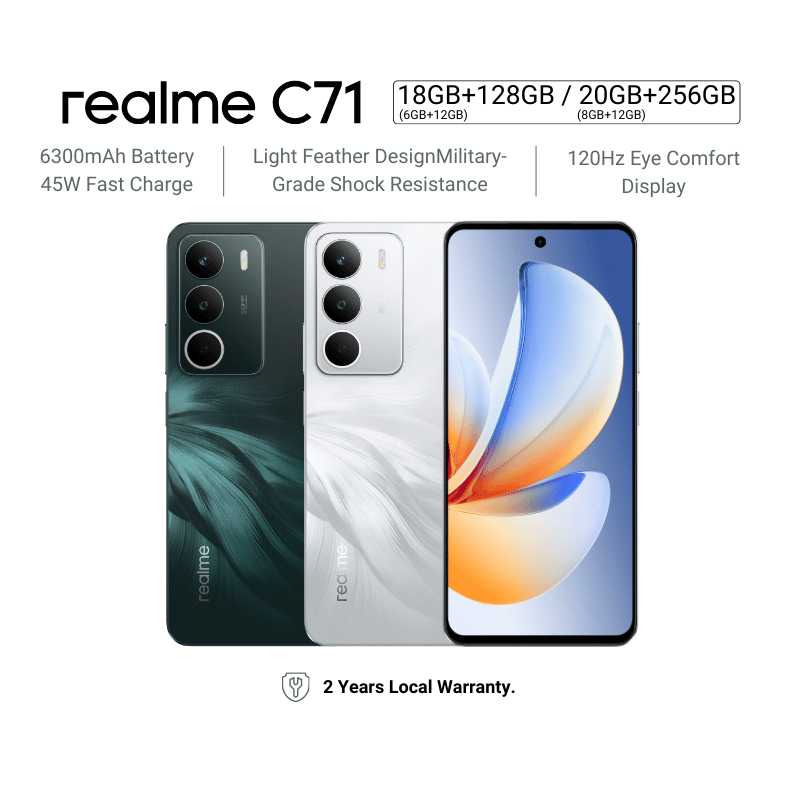 New] realme C71 20GB(8+12)+256GB| 6300mAh + 45W + 6W Reverse