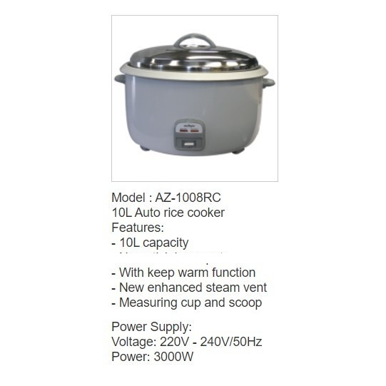 Aerogaz 10L commercial Rice Cooker AZ 1008RC | Shopee Singapore