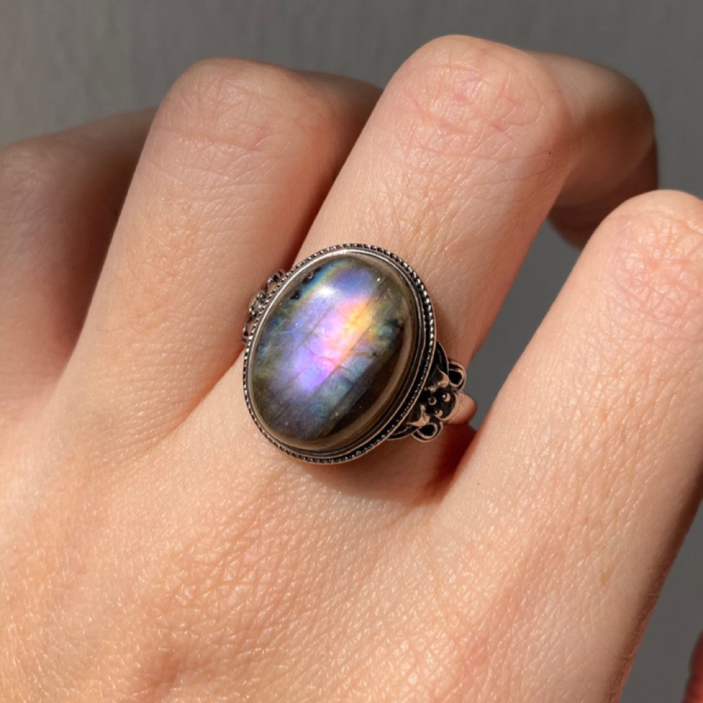 [SG CRYSTAL] Purple Labradorite Adjustable Silver Plated Ring (rainbow ...