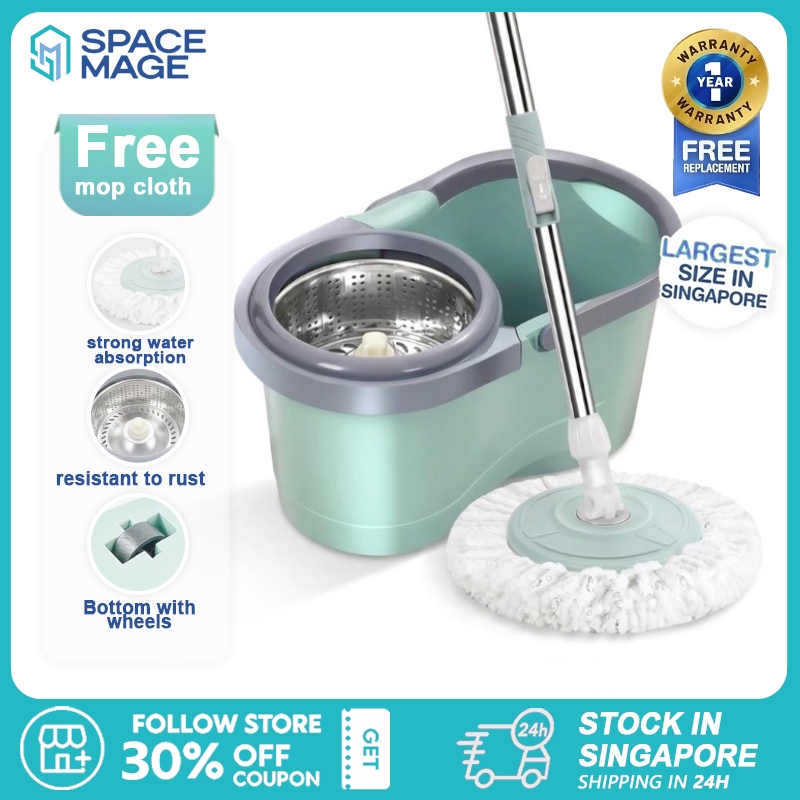 SPACE MAGE Spin Mop & Bucket Set 360 Spin Rotate Dry Mop With Wheels ...
