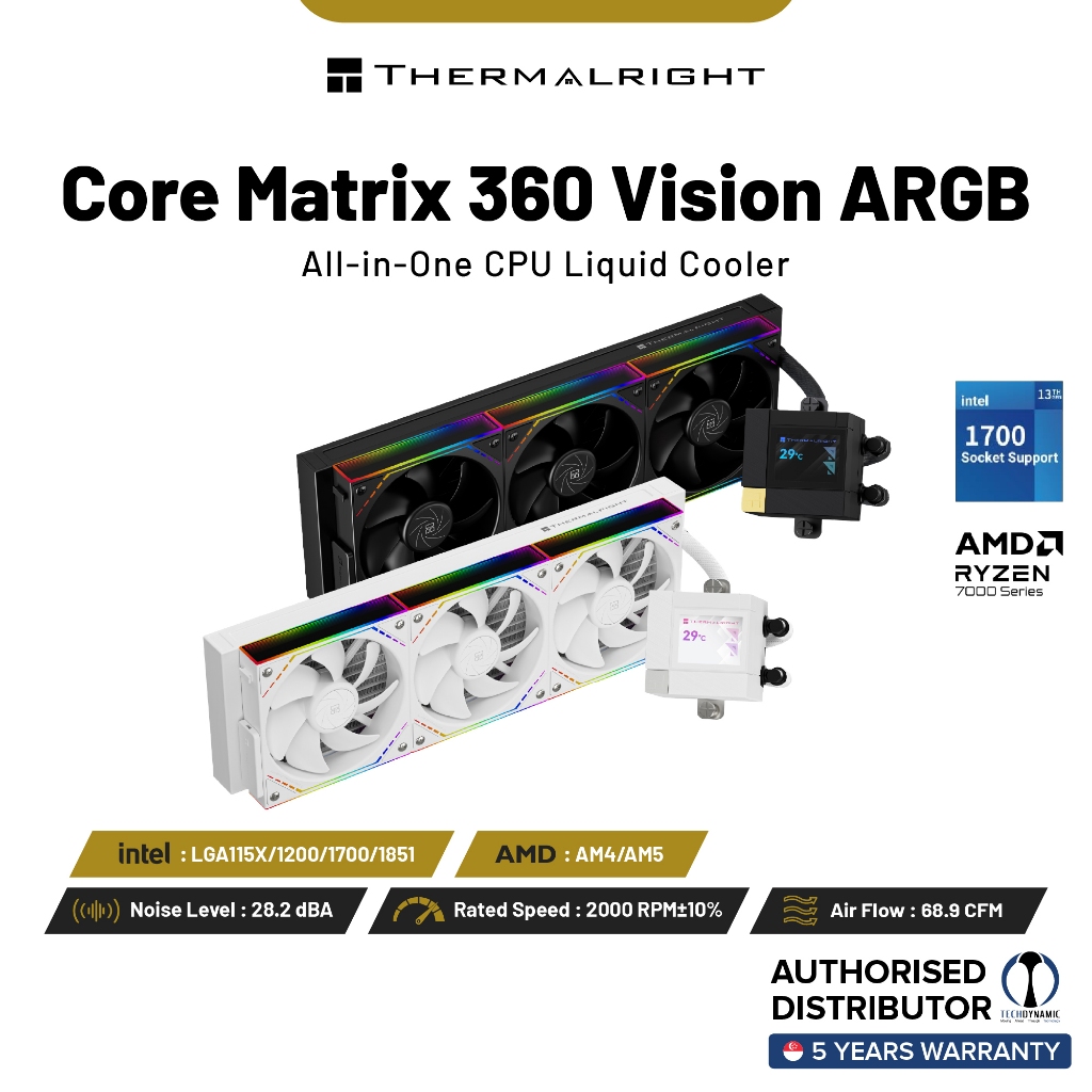 Thermalright Core Matrix 360 Vision Argb CPU AIO Cooler - Black & White ...