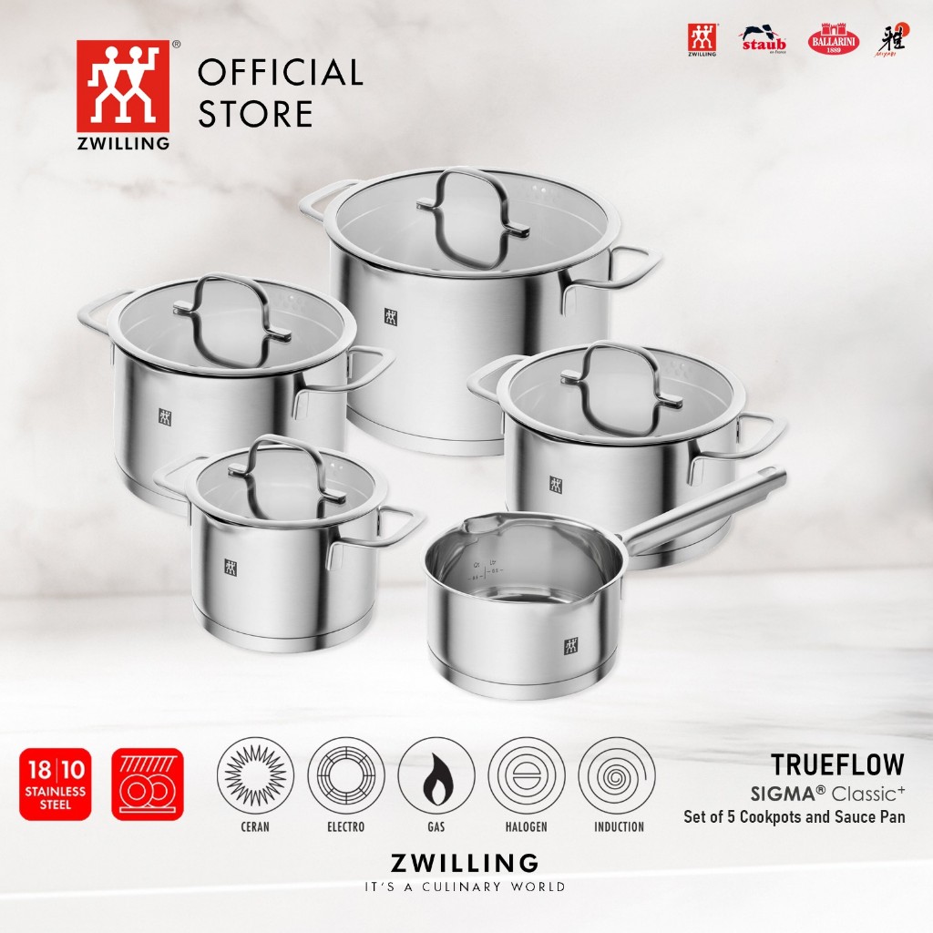 ZWILLING Trueflow Cookware Set with Glass Lid 5 pc 18/10 Stainless