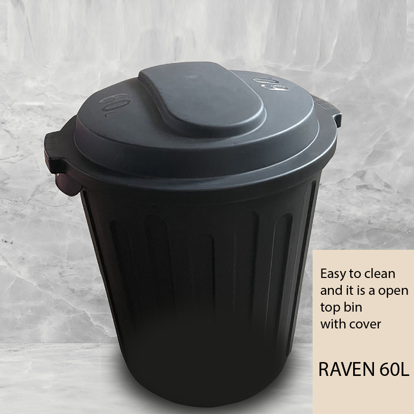 RAVEN Dustbin | Black Bin | Open Top Dustbin | Rubbish Bin | Lid | 60L ...