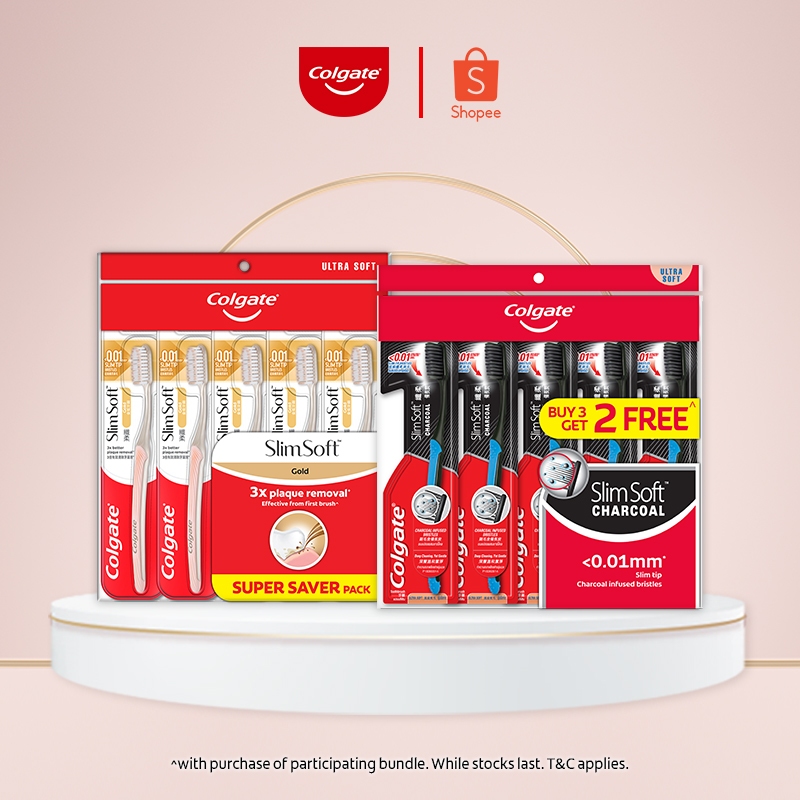 Colgate SlimSoft Charcoal/Gold Toothbrush 3pc /5pcs / 5pcs [Bundle of 2 ...