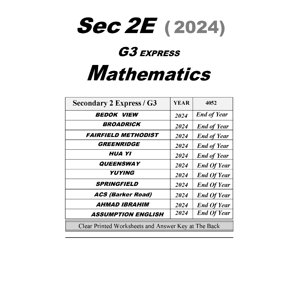 Secondary 2 Mathematics (G1 G2 G3) Express NA NT | Shopee Singapore