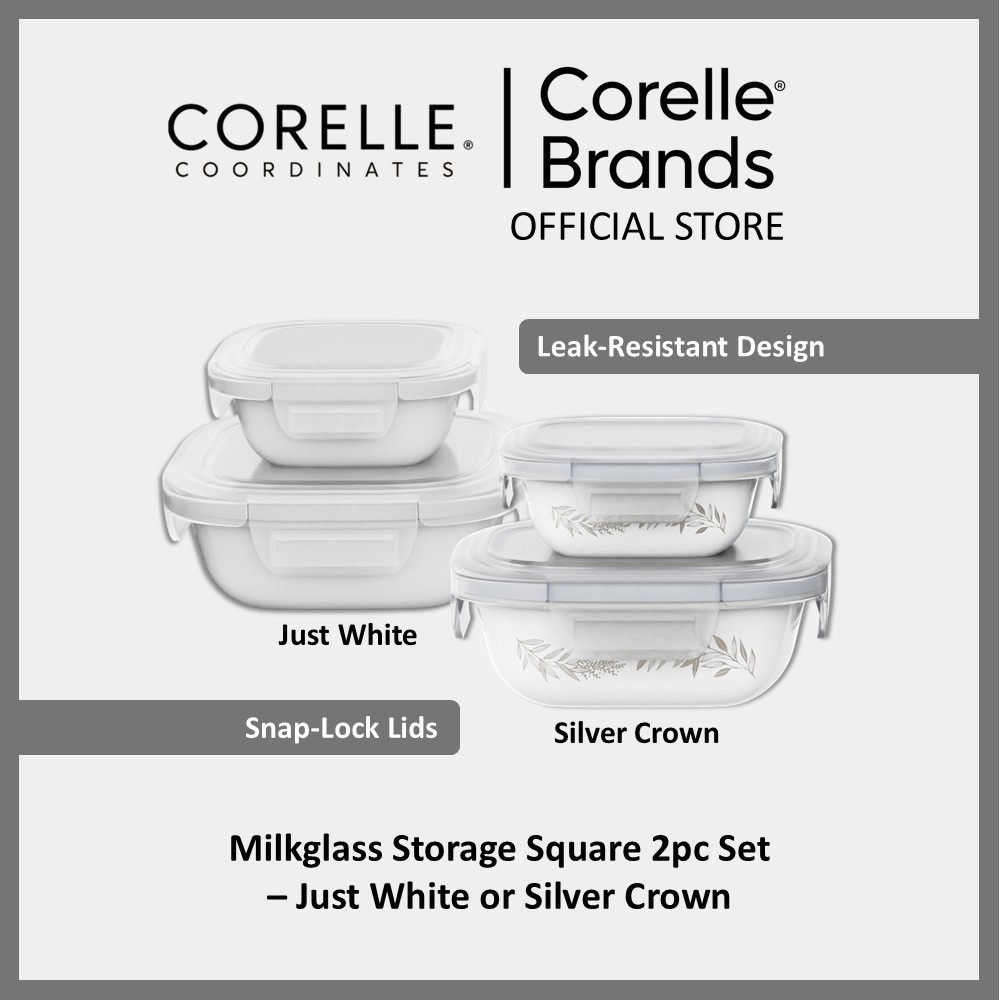 CORELLE Coordinates Milkglass Storage Square 2pc Set – Just White or ...
