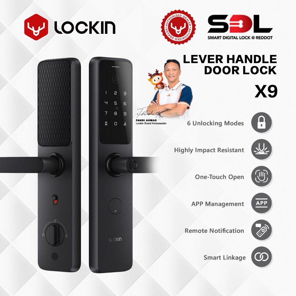 Lockin X9, Lever Handle Type Digital Lock, finger print, Password, Card ...