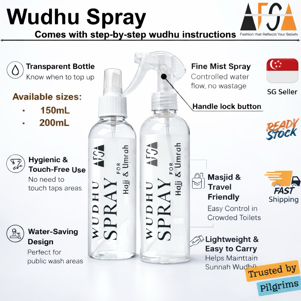 Wudhu' Spray Bottle 150ML/ 200ML for Umrah Hajj with Step-by-Step Guide ...