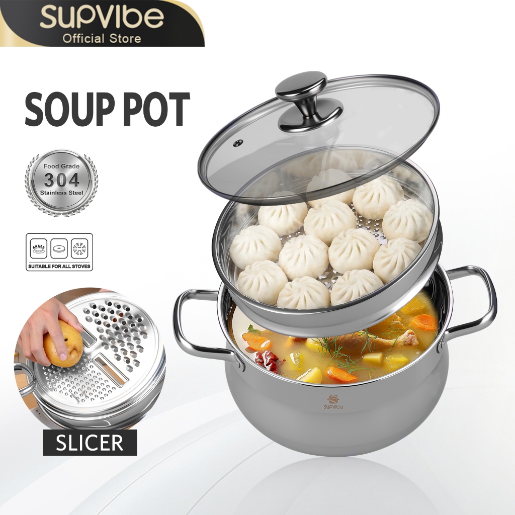 SUPVIBE Stainless Steel Extra Thick High Soup Pot Household Soup Stew ...