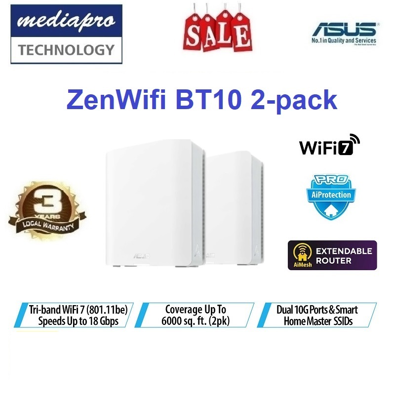 ASUS ZenWiFi BT10 2-pack BE18000 Tri-band WiFi 7 Router Dual 10G