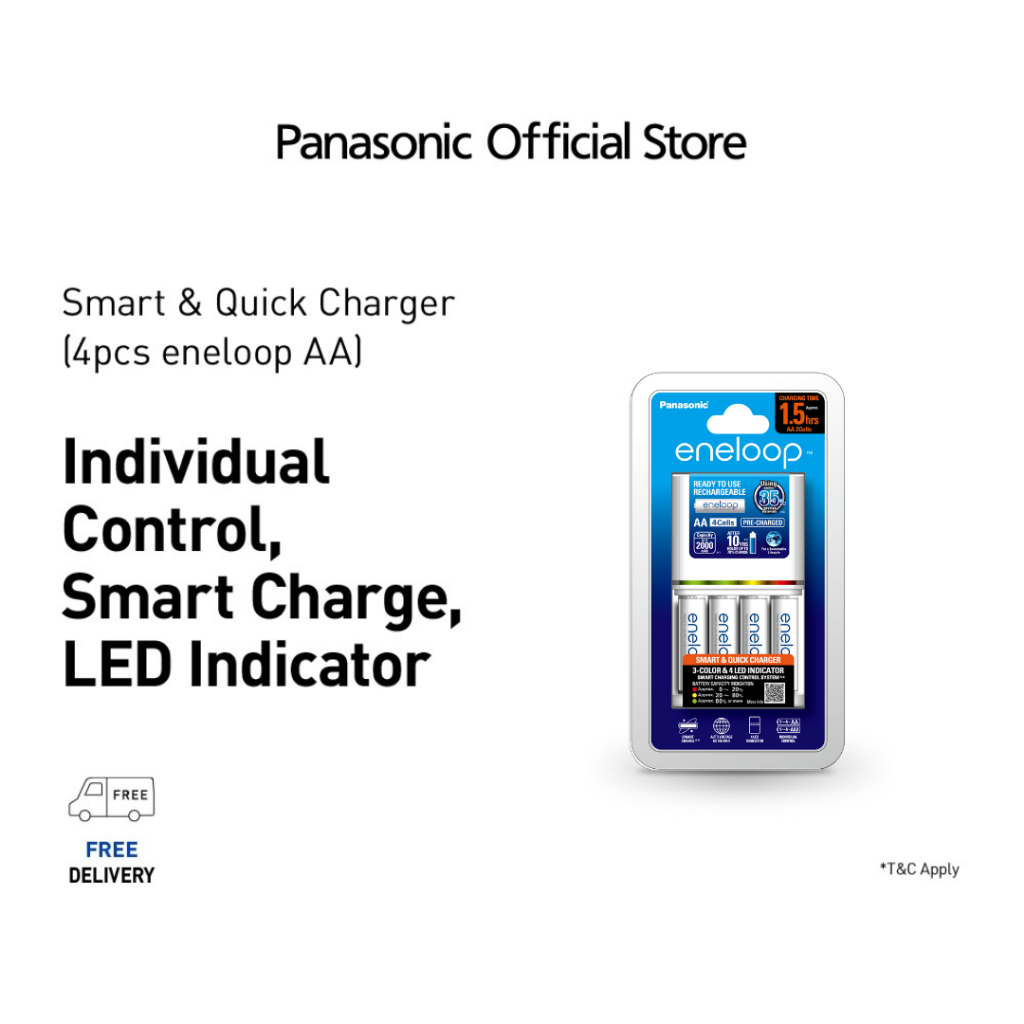 Panasonic eneloop Smart & Quick Charger + 4X Rechargeable AA Battery K ...