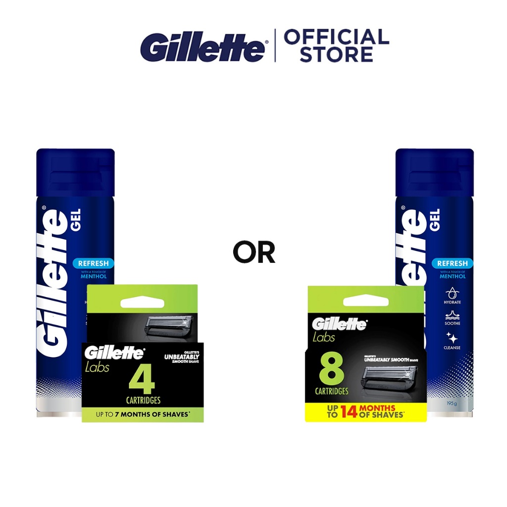 [Bundle of 2] Gillette Shaving Gel Refresh Menthol 195g + Gillette Labs ...