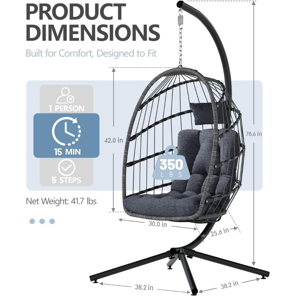 SWITTE Egg Chair Outdoor with Stand, Indoor Wicker Hanging Egg Swing ...