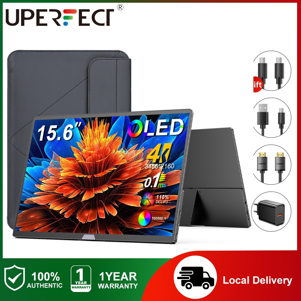 UPERFECT 4K OLED Draagbare Monitor 13,3 Inch – 100.000:1 Contrast, 400 Nit, 100% DCI-P3, Metalen Behuizing