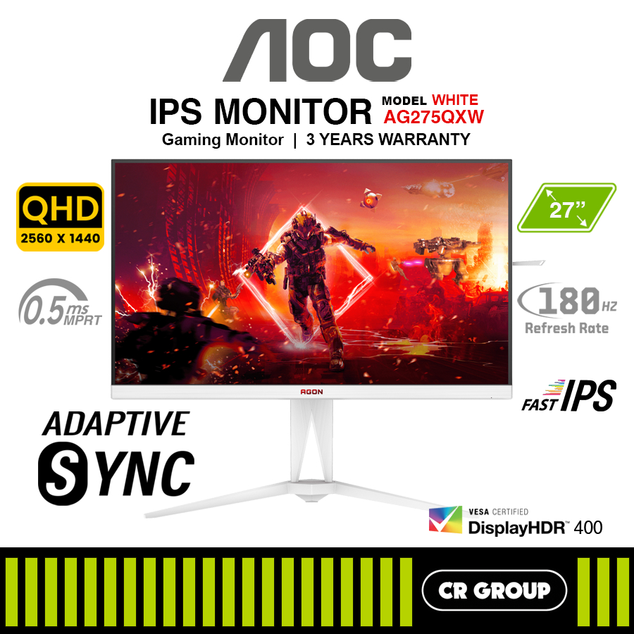 AOC AG275QXW AGON 27-inch QHD 180Hz Fast IPS White Gaming Monitor (3Yrs ...