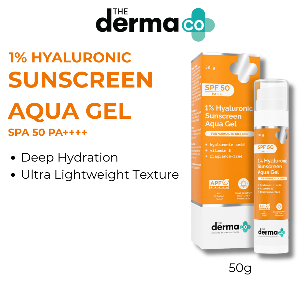 The Derma Co Hyaluronic Sunscreen Aqua Gel SPF 50+ 50g Blue Light ...