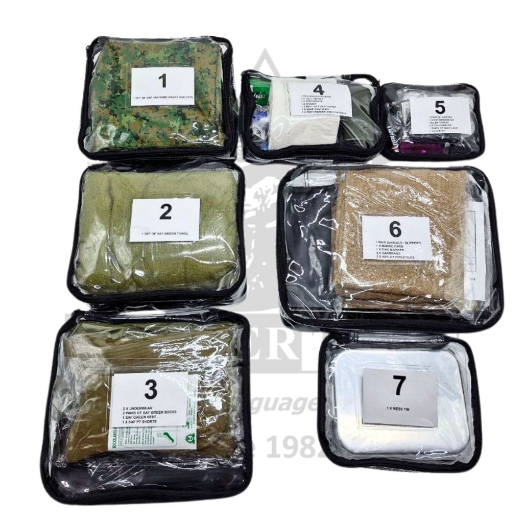 7 Pack Army SAF Reservist Essential Pre-Packed Kit (Full Set) | Shopee ...