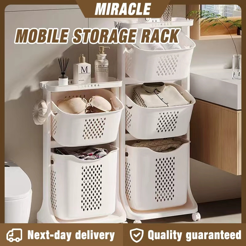 【SG Seller】Bathroom storage rack with laundry basket made of PP ...