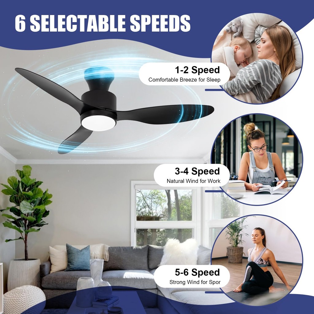 Ceiling Fan 56 inch 6 Speed with LED Lights and Remote, Dimmable ...