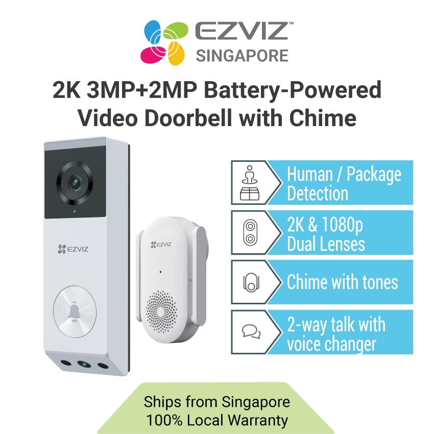 EZVIZ EP3x 2K 3MP+2MP Battery-Powered Video Doorbell with Chime