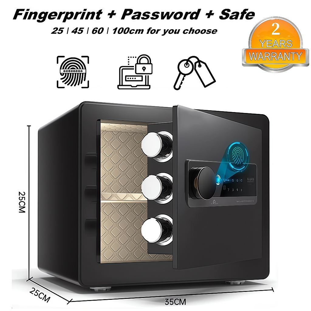 [2-year warranty] 25/45/60cm Fingerprint Password Key Safe Fireproof ...