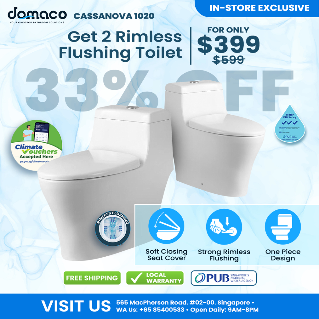 Domaco x Cassanova 1020 Rimless Strong Flushing Toilet Bowl with Slim ...