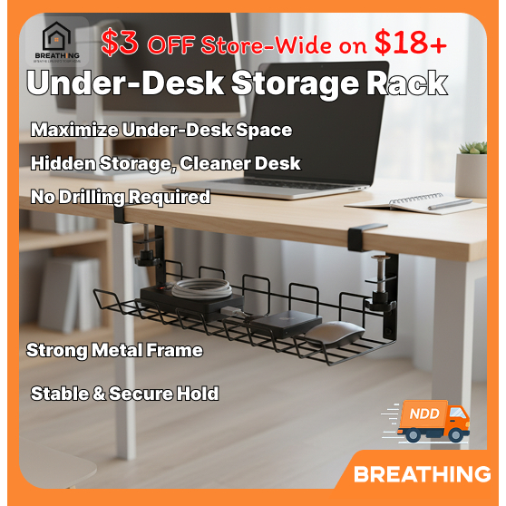 40cm Metal Clamp Under Desk Cable Management Rack | Power Strip Holder ...