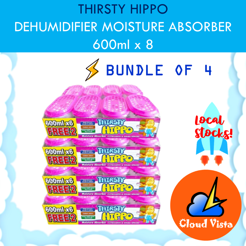 [Bundle of 4] Thirsty Hippo Dehumidifier Moisture Absorber (600ml x 8s ...