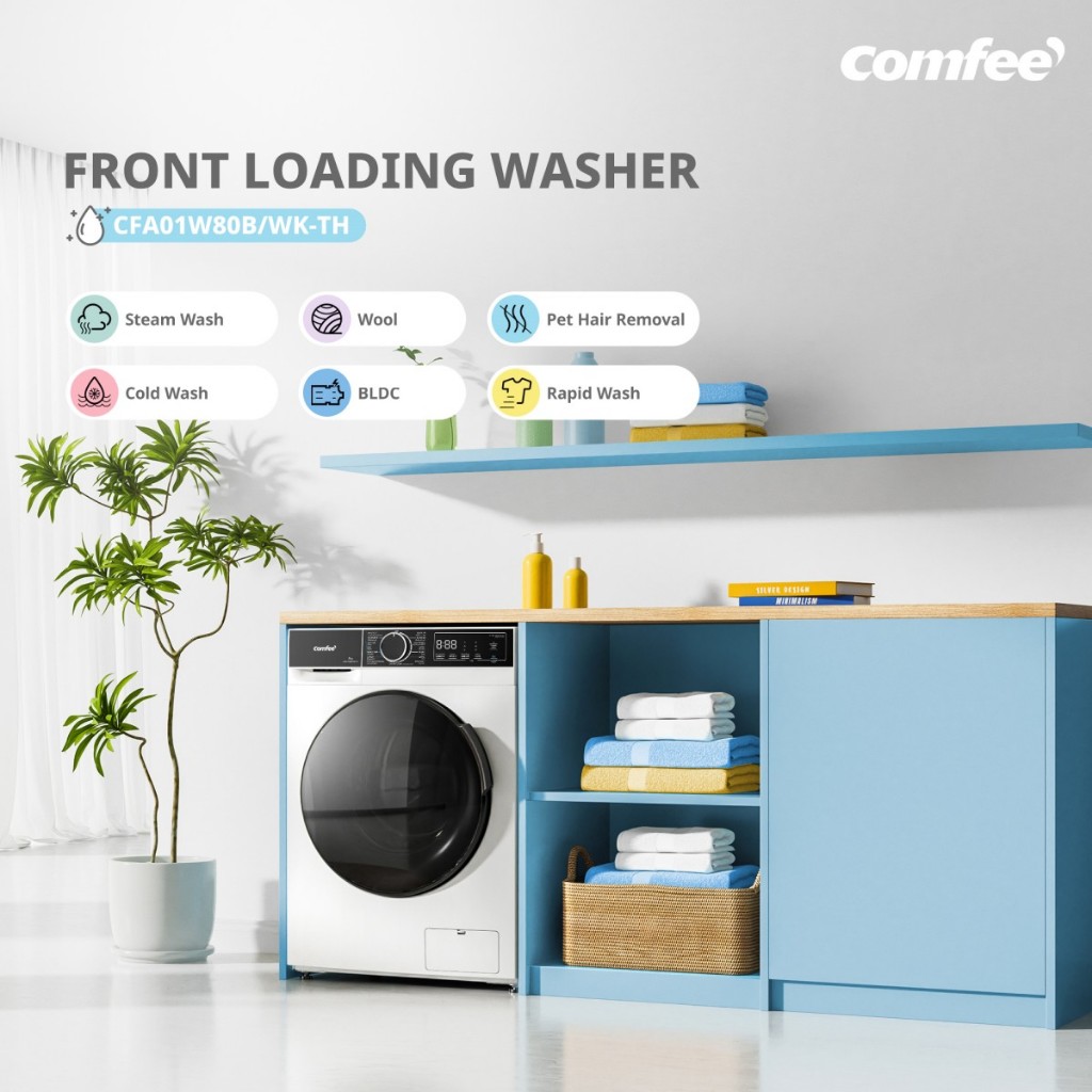 Comfee 9kg Front Load Washing Machine Steam Wash BLDC Inverter,Pet Hair ...