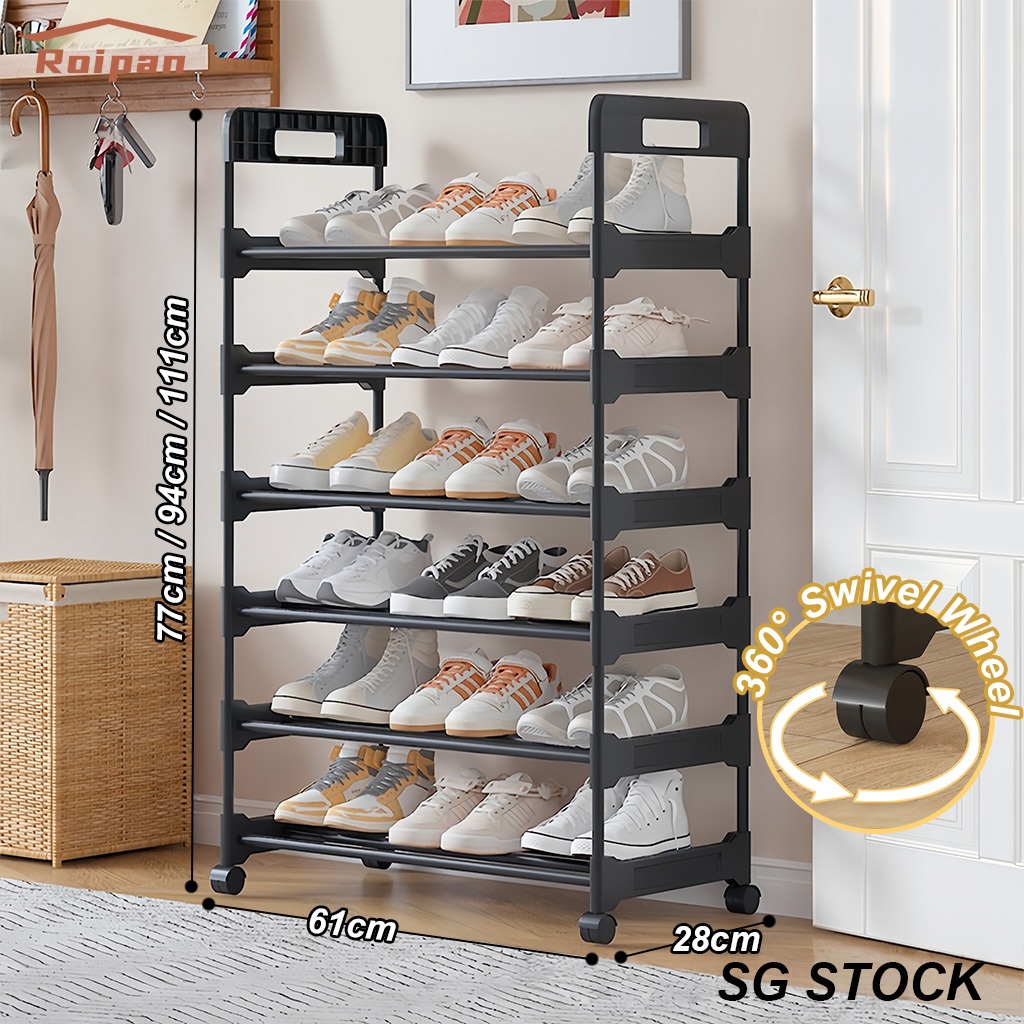 【SG STOCK】Movable Shoe Rack with Wheels Wheeled Shoe Rack Portable ...
