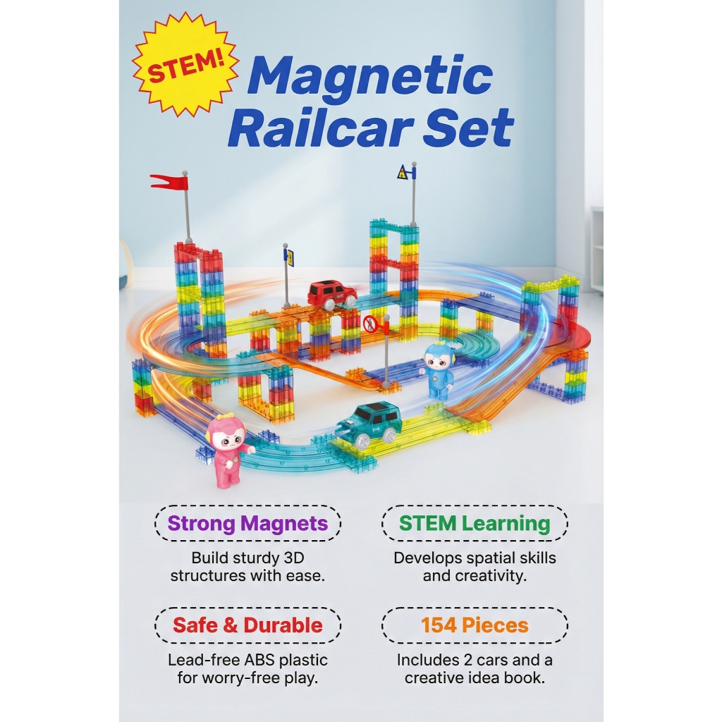 CreativeCrazi Magnetic Track Building Blocks Railcar Magnetic Building ...