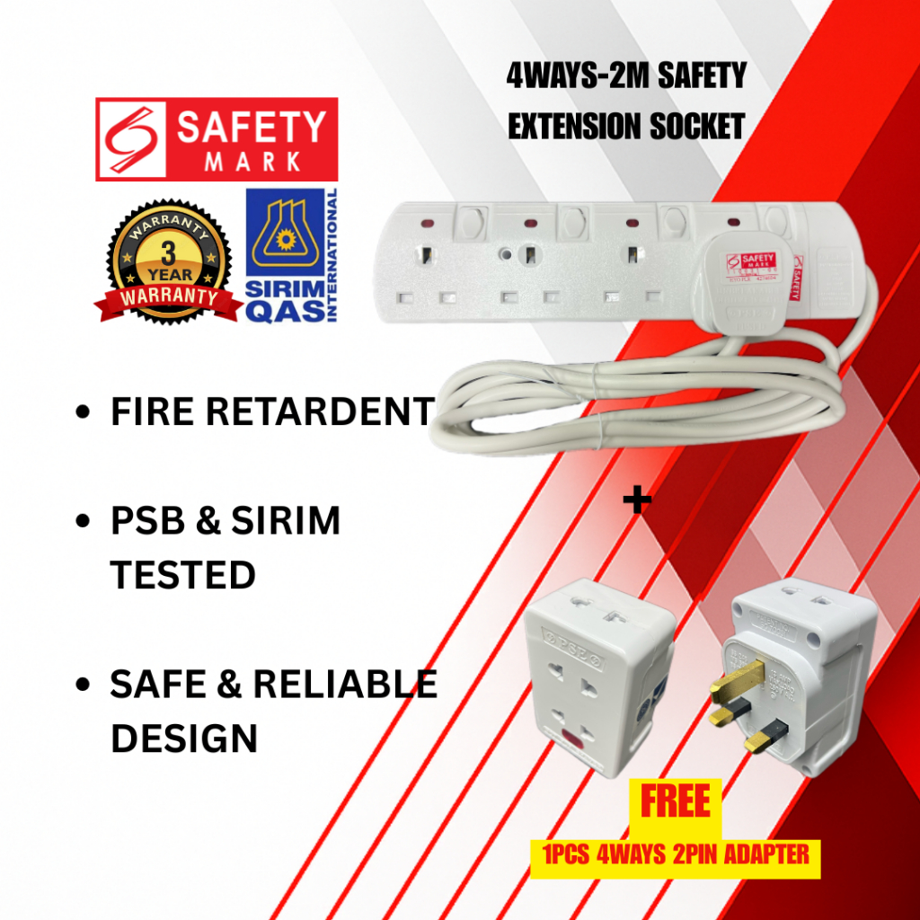 4 WAY 2 METER SOCKET + FREE 4 WAY 2 PIN ADAPTOR W/INDICATOR LIGHT ...