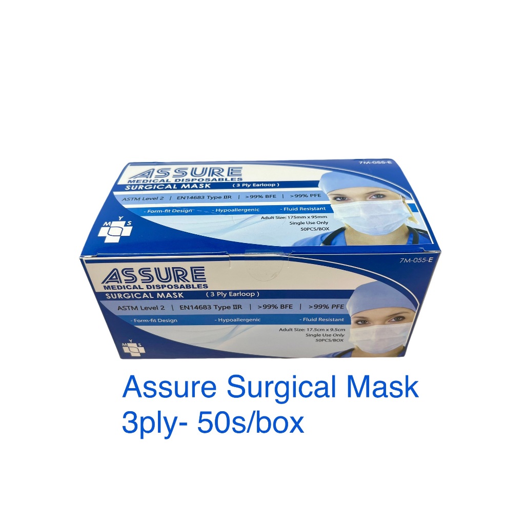 ASSURE Surgical Face Mask 3-Ply With Ear- Loop 50’S/Box | Shopee Singapore