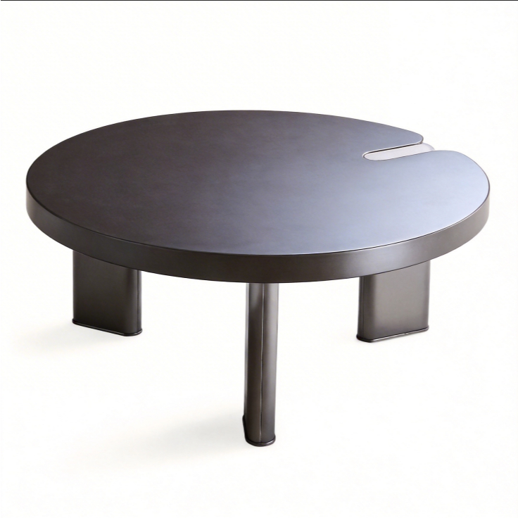 Modern Round Dark Metal Coffee Table with Unique Notch Design ...