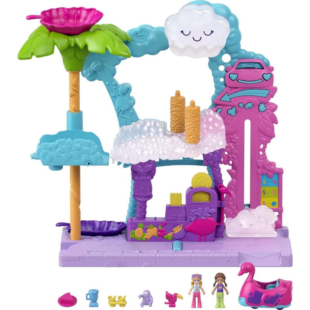 Polly Pocket Playset Pollyville Flamingo Fun Car Wash with 2 Micro ...