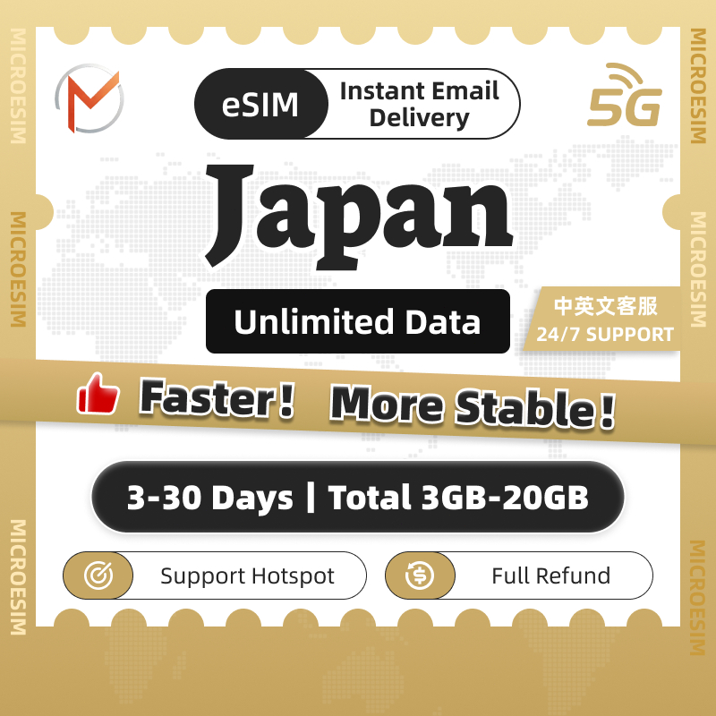Japan eSIM 5G(KDDI) 3-30Days 3-20GB Unlimited Data | Instant 24h Email ...